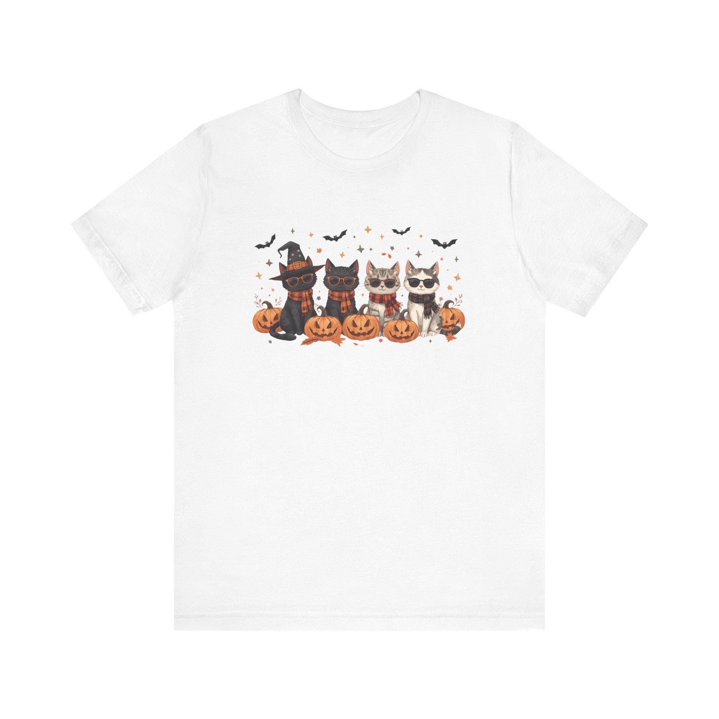 Halloween Cats Tee, Witch Hat Kitties Shirt, Festive Felines Top, Spooky Cat T-Shirt, Autumn Kitten Apparel, Trick or Treat Clothes, Cute