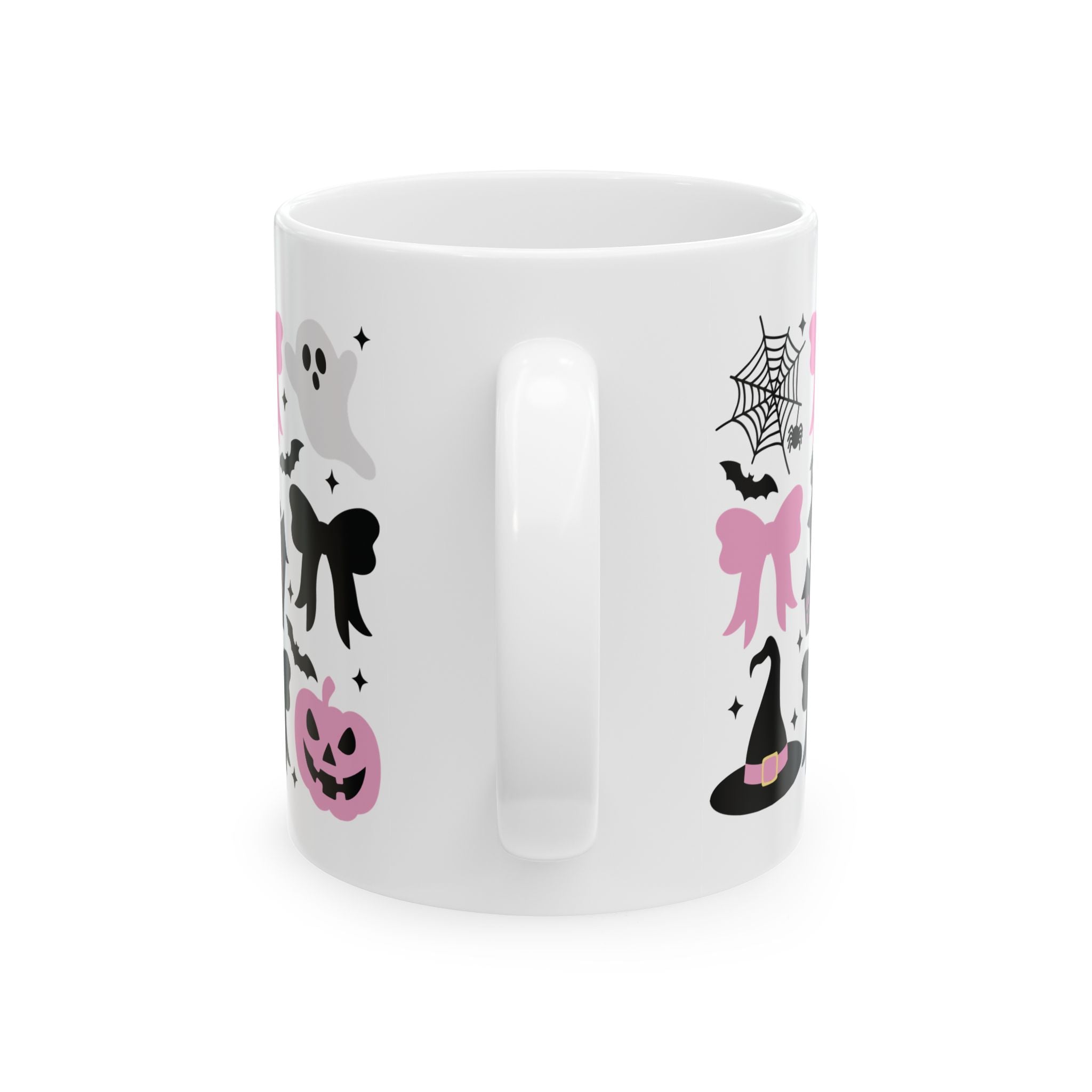 Coquette Halloween Spooky Halloween Ceramic Mug - Ghosts, Pumpkins, and Bows Pumpkin Pink Bows Cute Halloween Design Spooky Haunted House