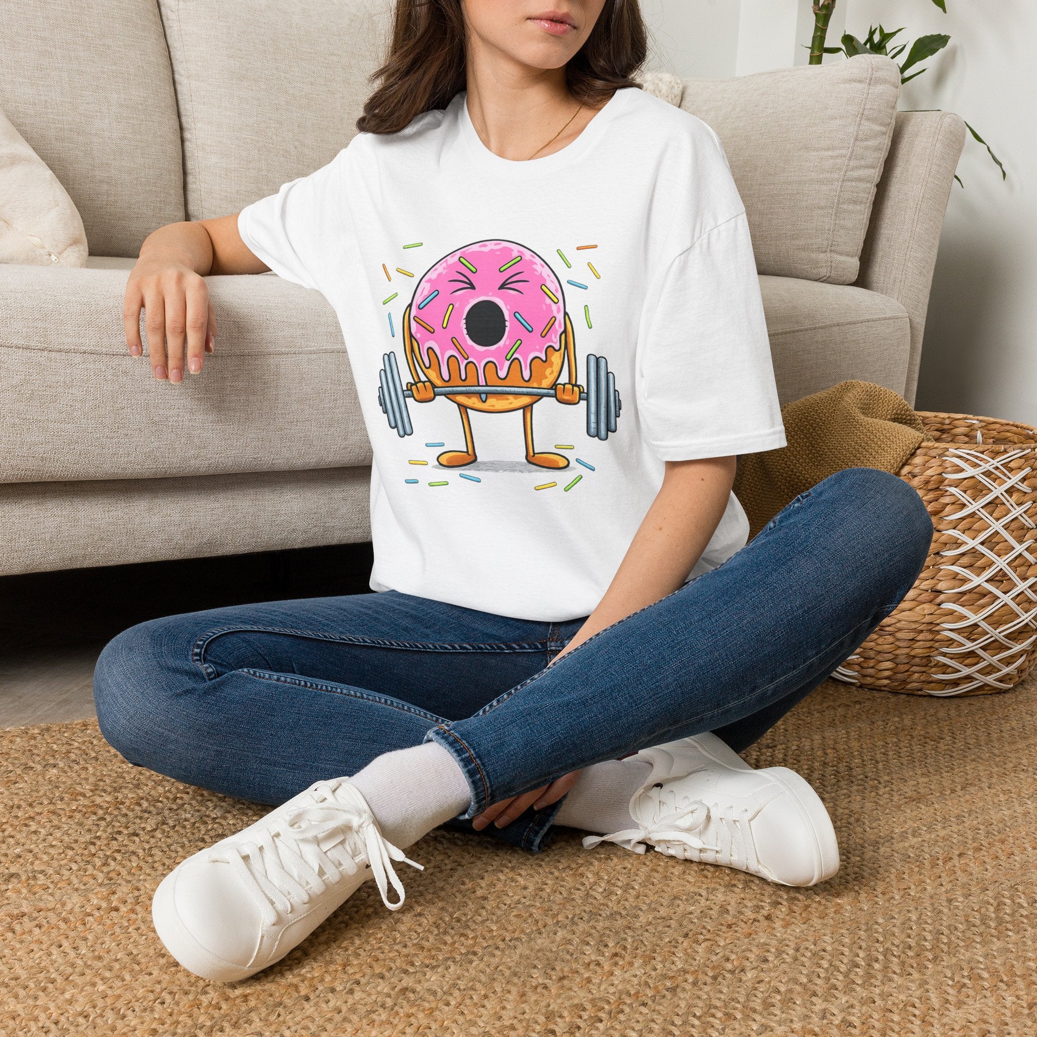 Donut Weightlifter T-Shirt — Cute Fitness Donut with Barbell Graphic