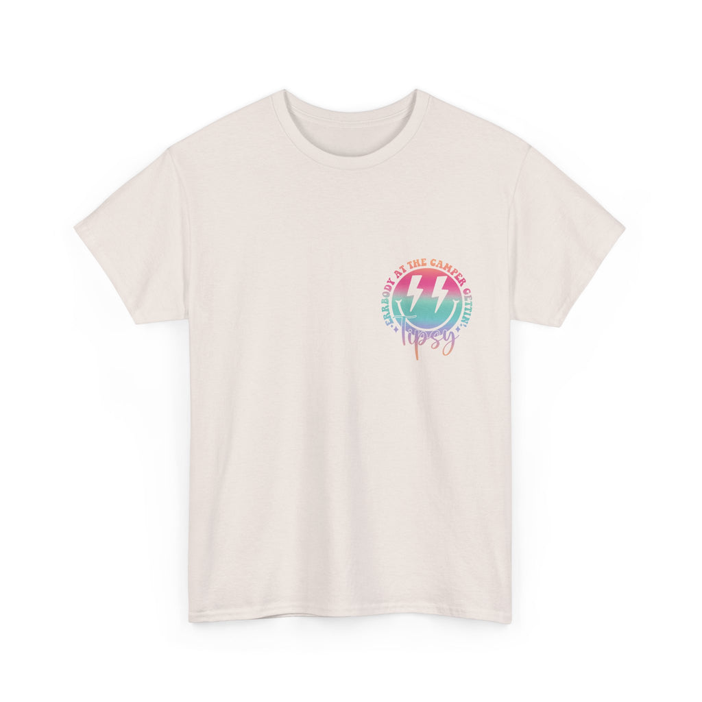 Errbody at the Camper Gettin' Tipsy Unisex Heavy Cotton Tee with Whimsical Camper Design, Fun Summer Vibe, Ideal for Camping Trips, Festivals, or Gifting