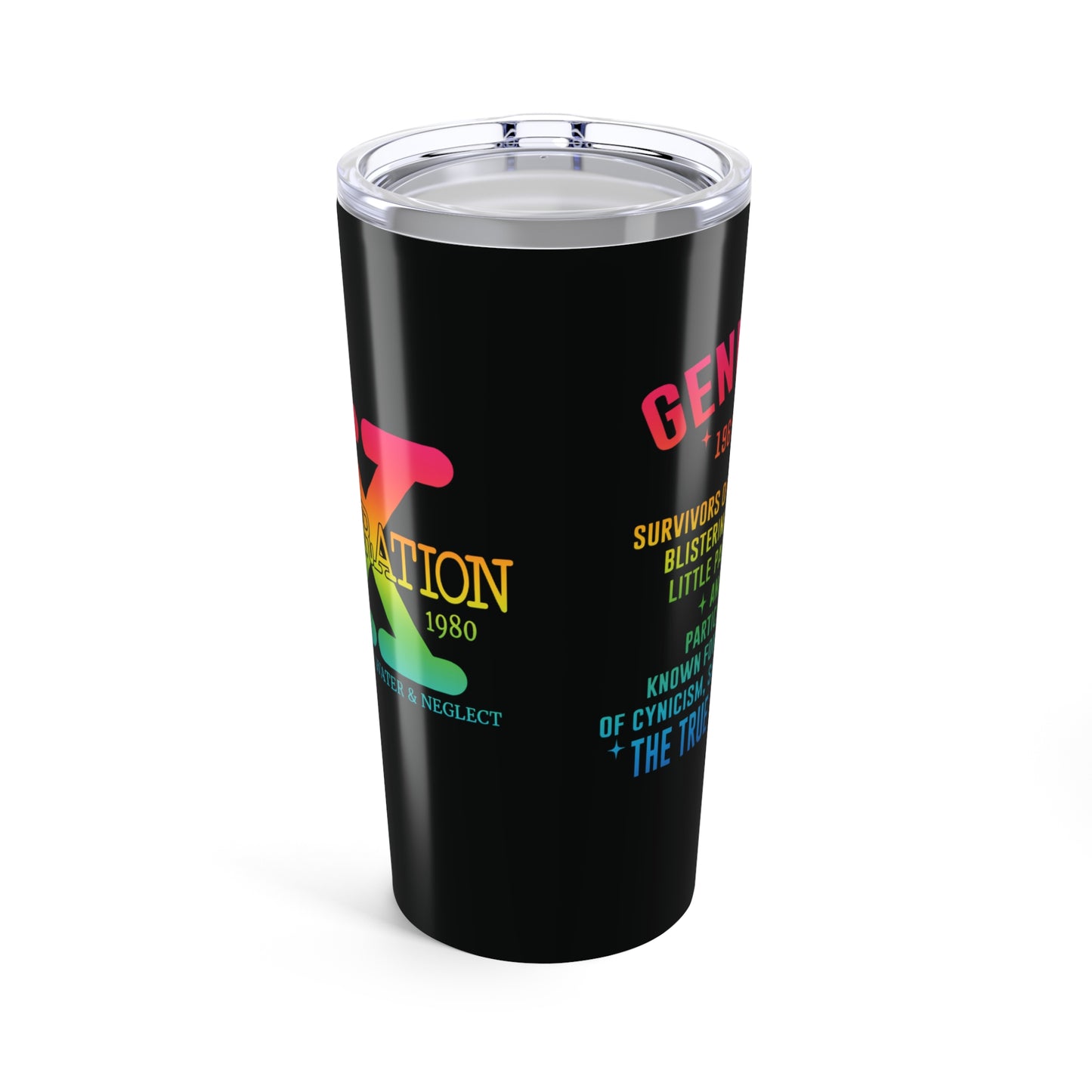 Generation X 20oz Skinny Tumbler Neon Watercolor Gen X | Motivational Drinkware, Unique Gift for Gen Z, Tumbler for Hot & Cold Drinks