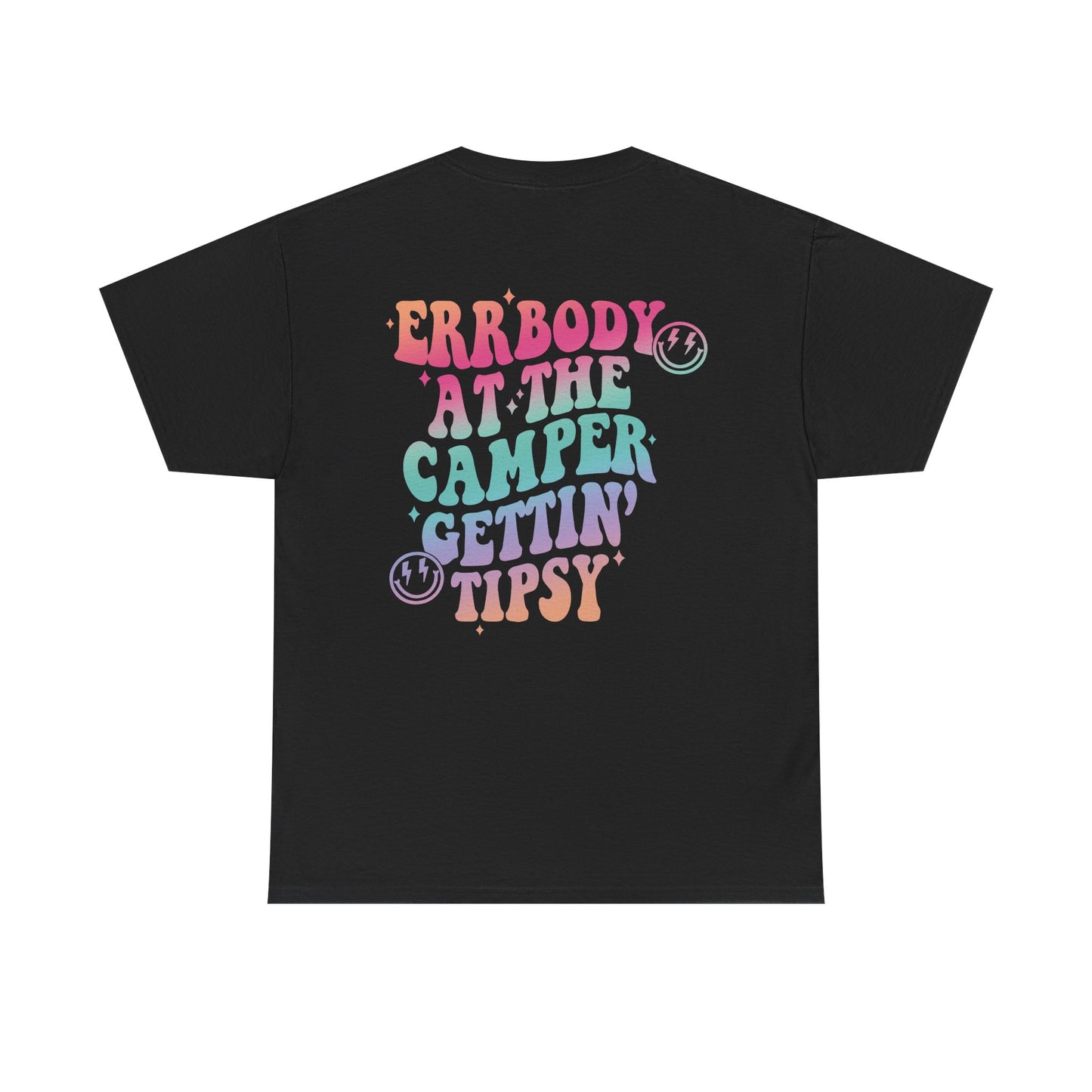 Errbody at the Camper Gettin' Tipsy Unisex Heavy Cotton Tee with Whimsical Camper Design, Fun Summer Vibe, Ideal for Camping Trips, Festivals, or Gifting
