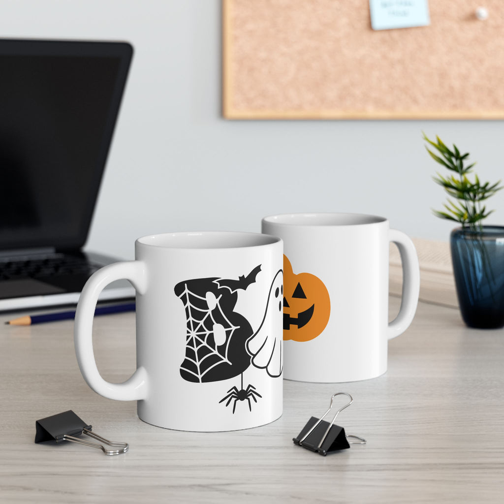 Halloween Ceramic Mug - Ghosts & Pumpkins Design, Spooky Coffee Cup, Fall Decor, Trick or Treat Mug, Halloween Gift