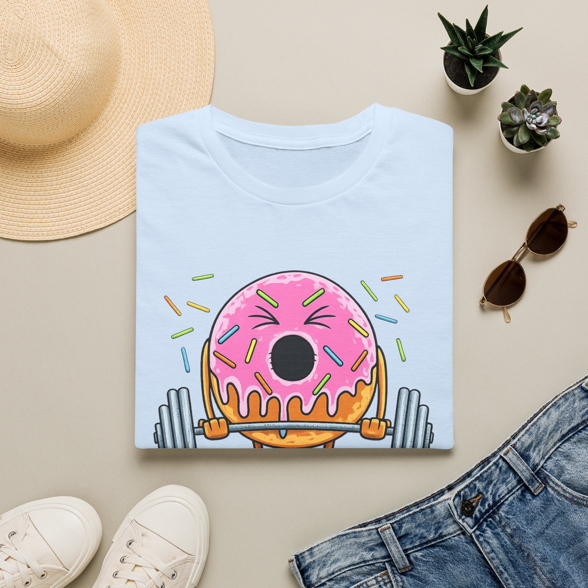 Donut Weightlifter T-Shirt — Cute Fitness Donut with Barbell Graphic