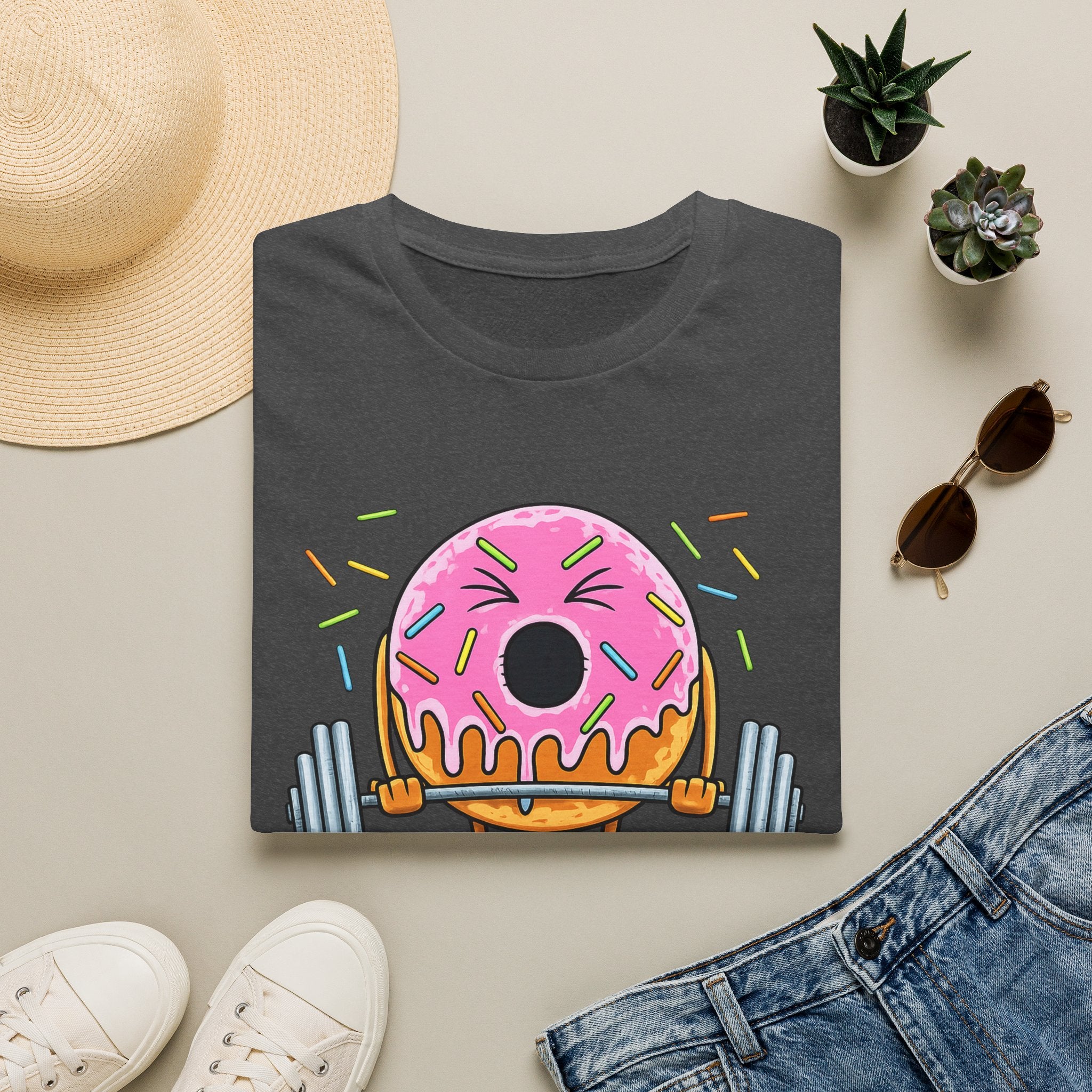 Donut Weightlifter T-Shirt — Cute Fitness Donut with Barbell Graphic