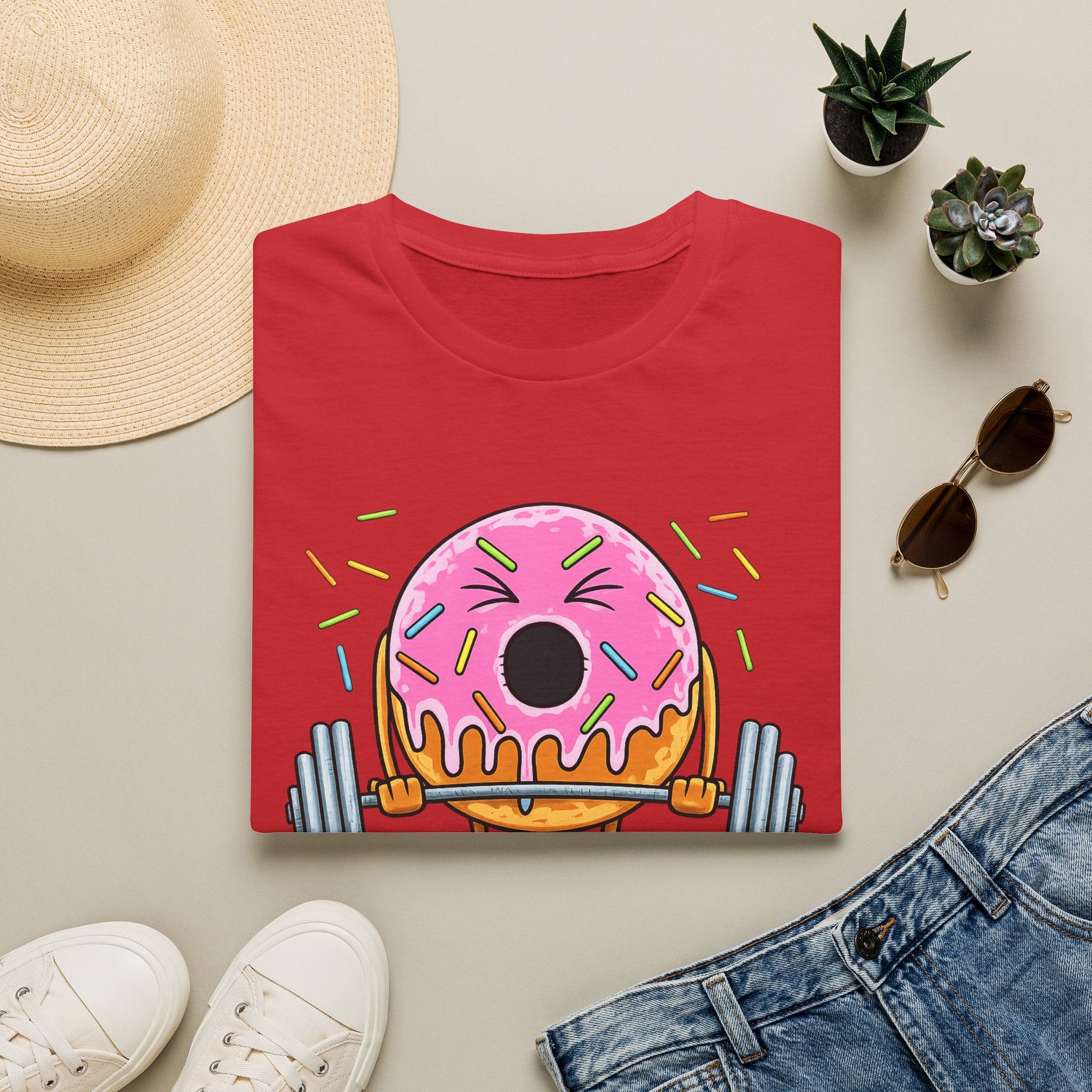 Donut Weightlifter T-Shirt — Cute Fitness Donut with Barbell Graphic