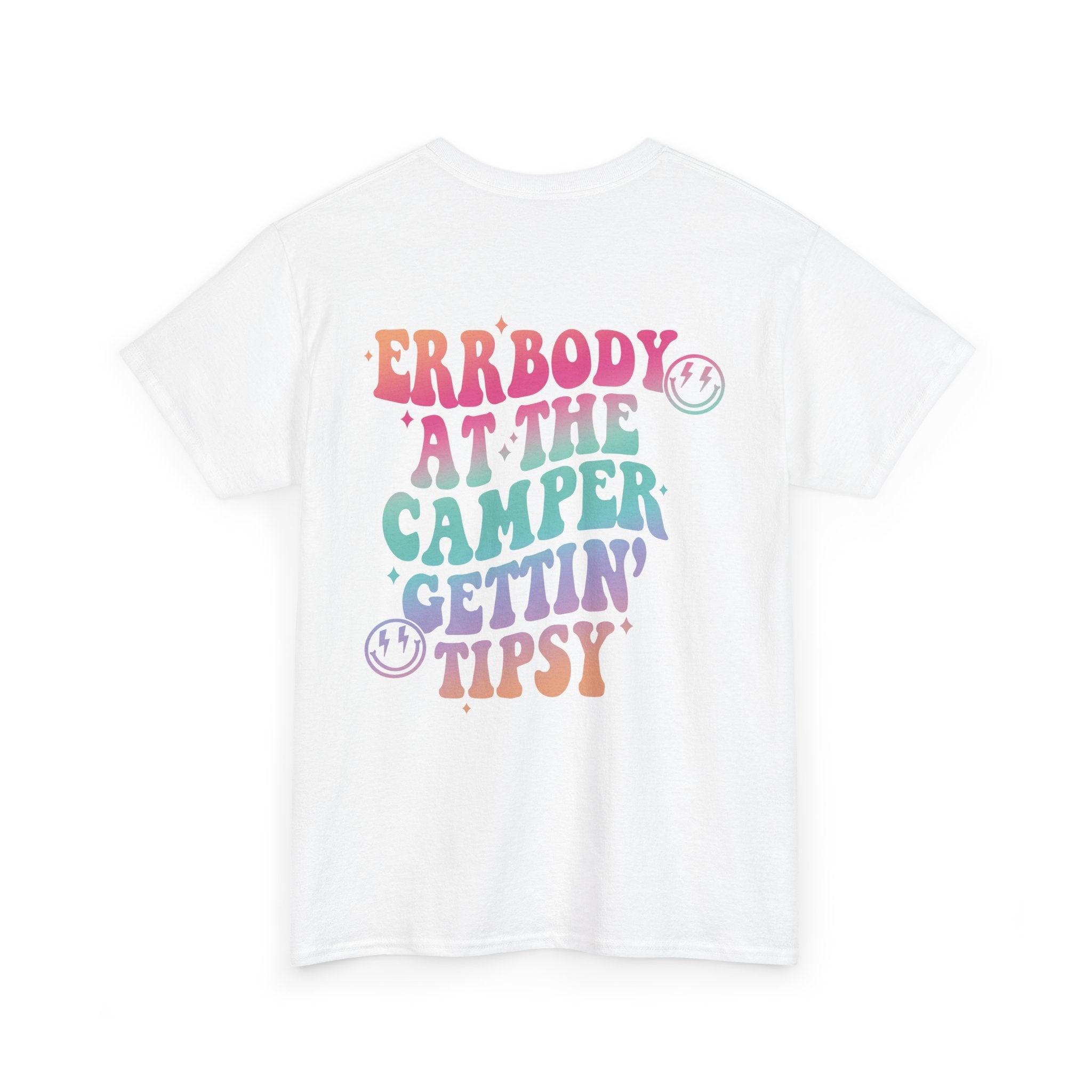 Errbody at the Camper Gettin' Tipsy Unisex Heavy Cotton Tee with Whimsical Camper Design, Fun Summer Vibe, Ideal for Camping Trips, Festivals, or Gifting