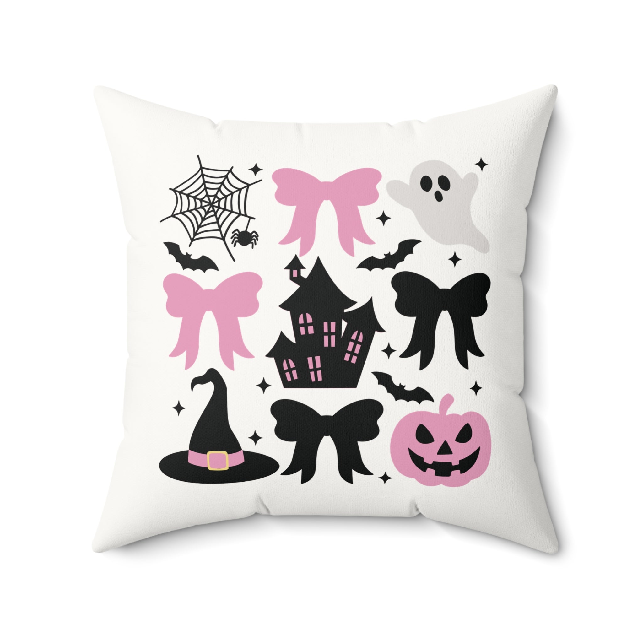 Coquette Halloween Spooky Halloween Ceramic Pillow - Ghosts, Pumpkins, and Bows Pumpkin Pink Bows Cute Halloween Design Spooky Haunted House