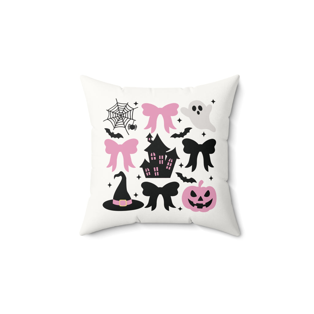 Coquette Halloween Spooky Halloween Ceramic Pillow - Ghosts, Pumpkins, and Bows Pumpkin Pink Bows Cute Halloween Design Spooky Haunted House