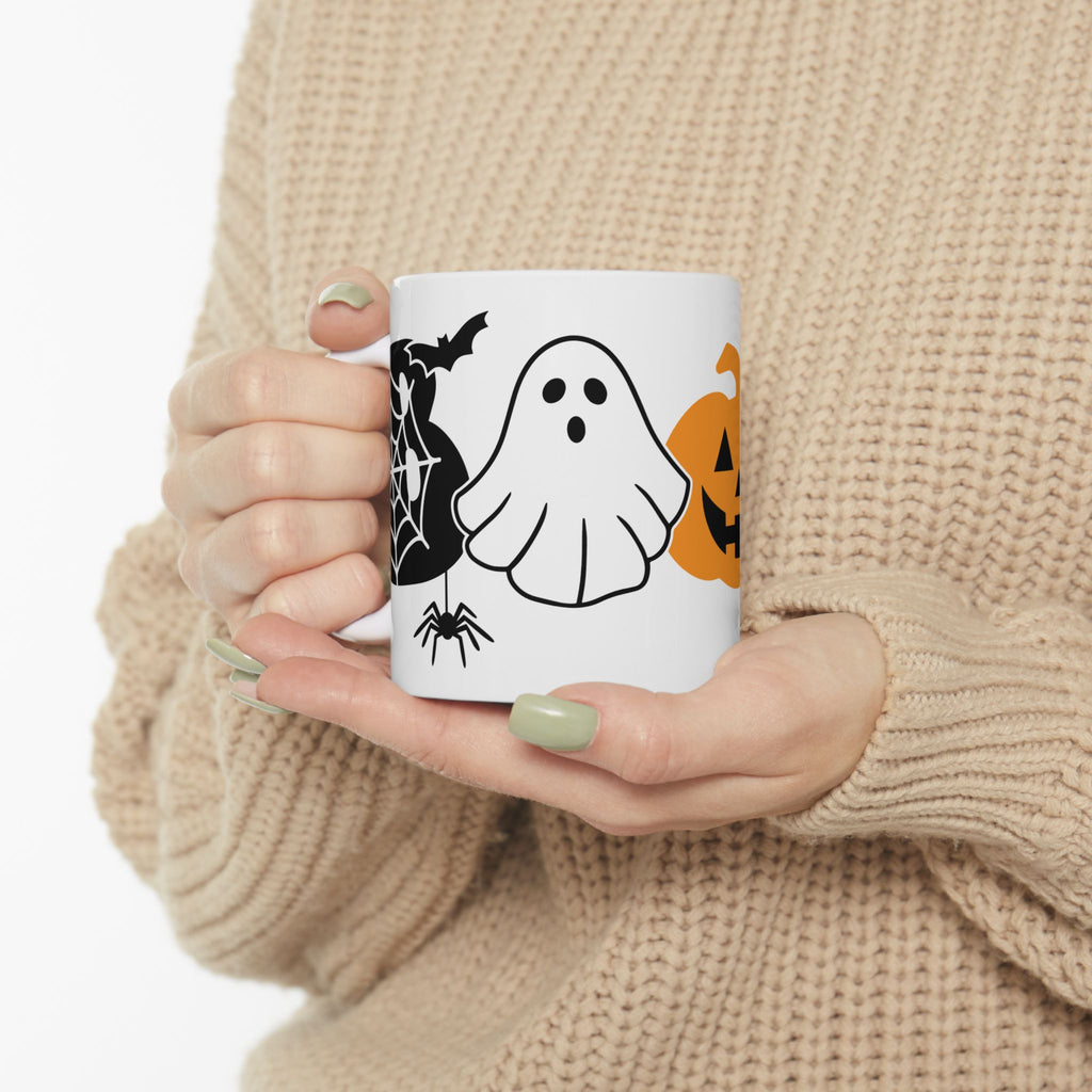 Halloween Ceramic Mug - Ghosts & Pumpkins Design, Spooky Coffee Cup, Fall Decor, Trick or Treat Mug, Halloween Gift