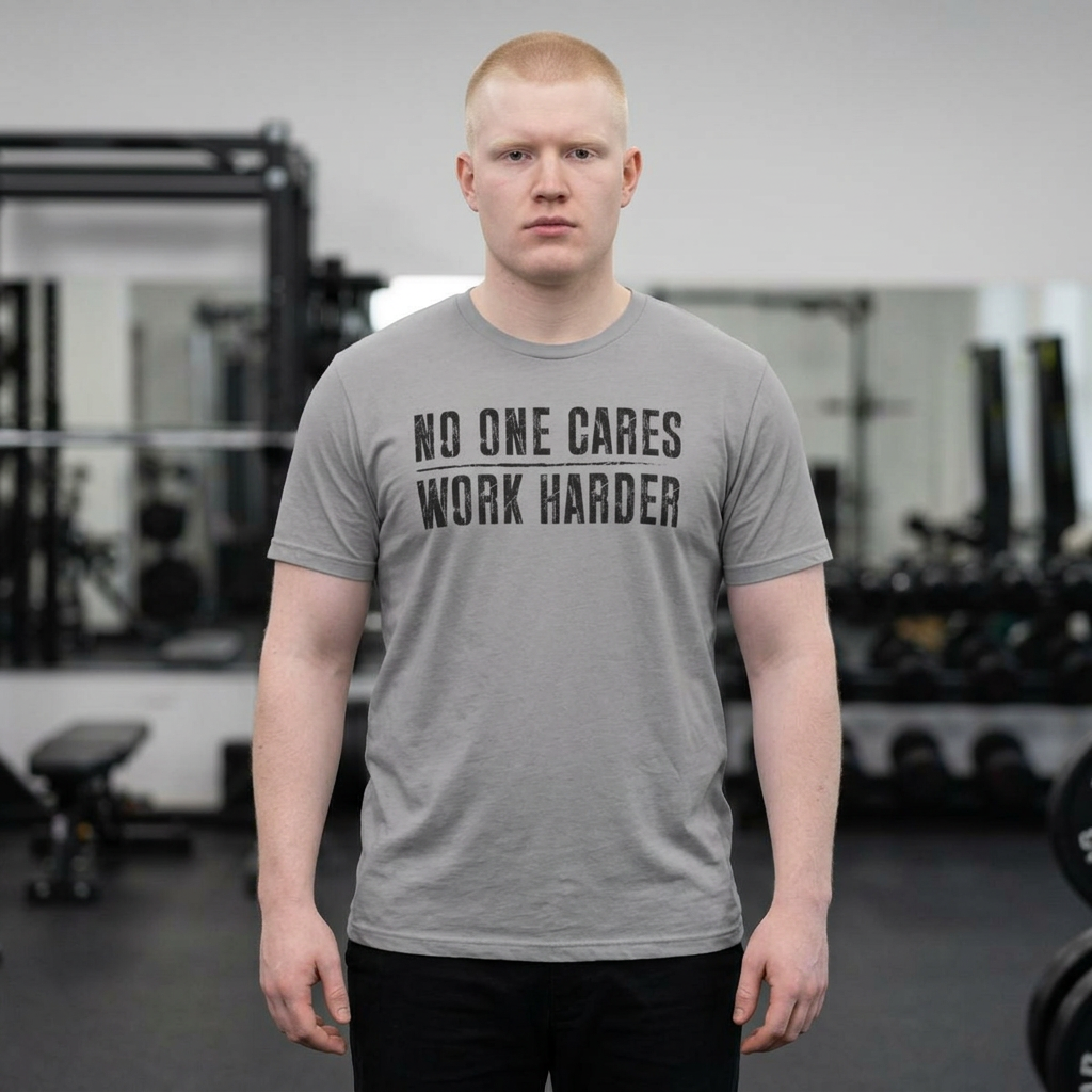 No One Cares, Work Harder Next Level 3600 Graphic Tee, Casual Wear, Gift for Friends, Workouts, Streetwear, Work Harder T-Shirt