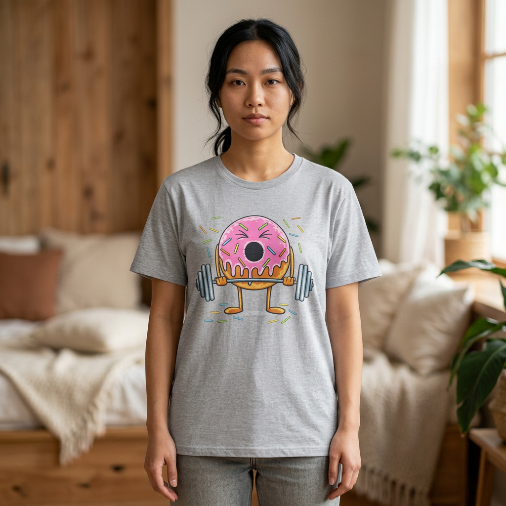 Donut Weightlifter T-Shirt — Cute Fitness Donut with Barbell Graphic