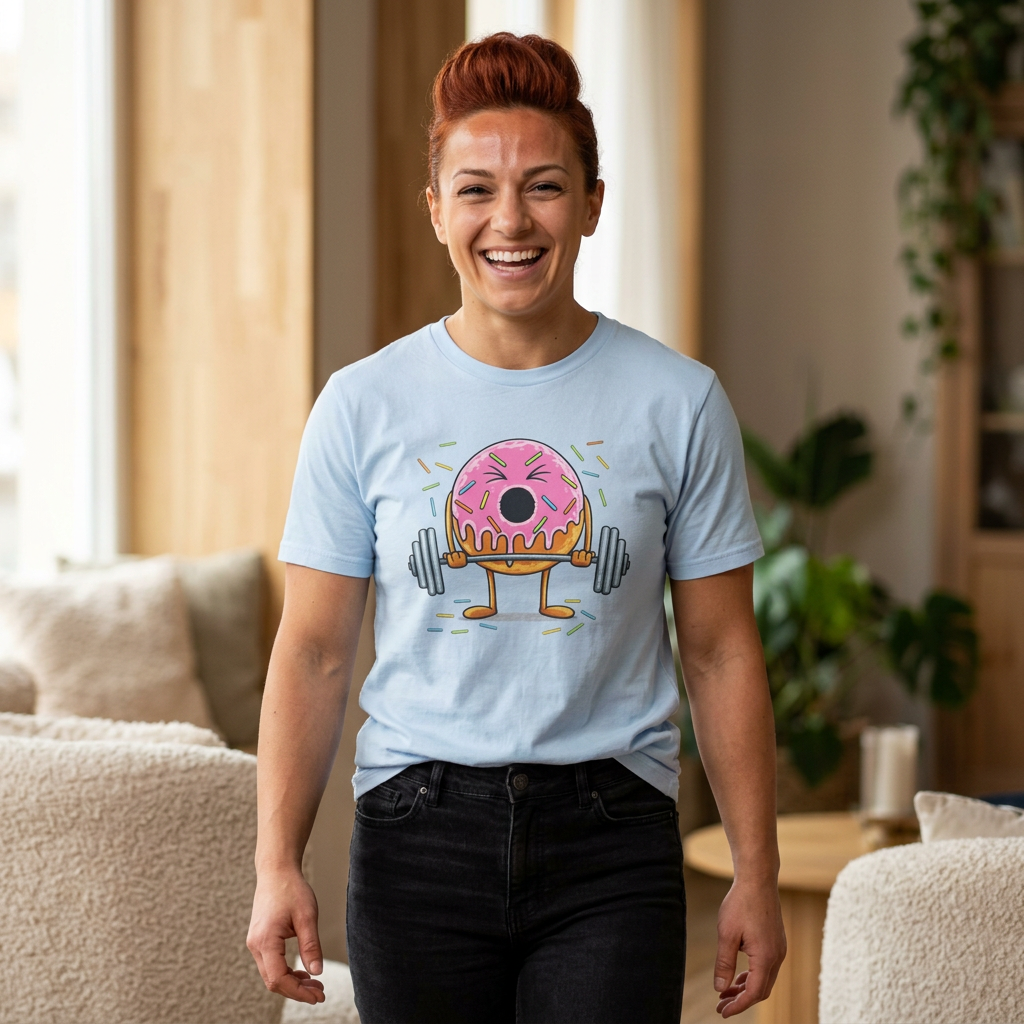 Donut Weightlifter T-Shirt — Cute Fitness Donut with Barbell Graphic