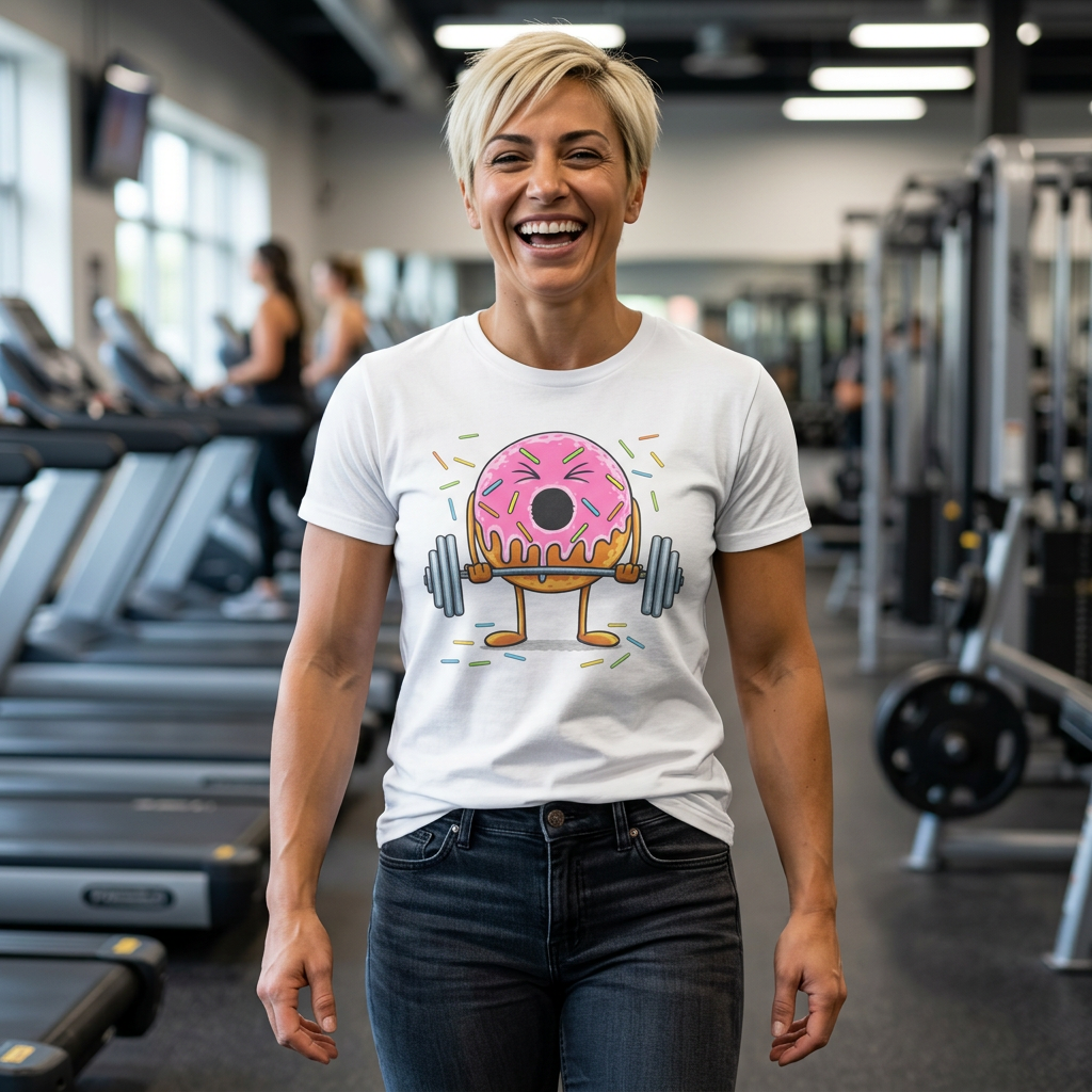 Donut Weightlifter T-Shirt — Cute Fitness Donut with Barbell Graphic