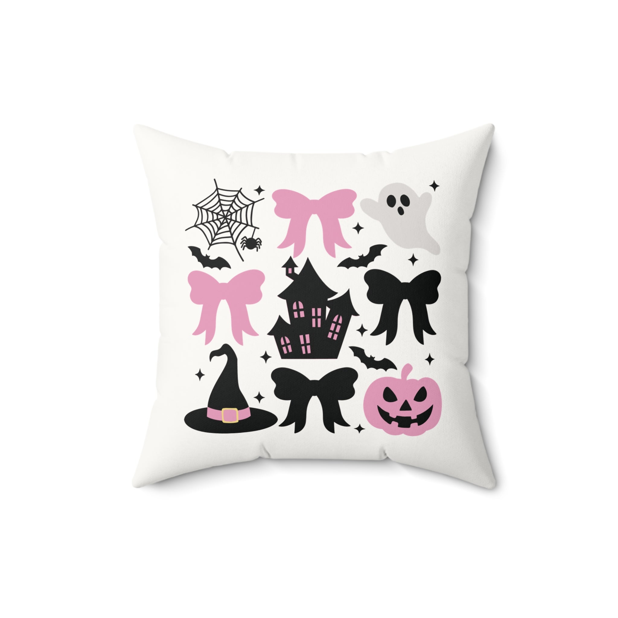 Coquette Halloween Spooky Halloween Ceramic Pillow - Ghosts, Pumpkins, and Bows Pumpkin Pink Bows Cute Halloween Design Spooky Haunted House