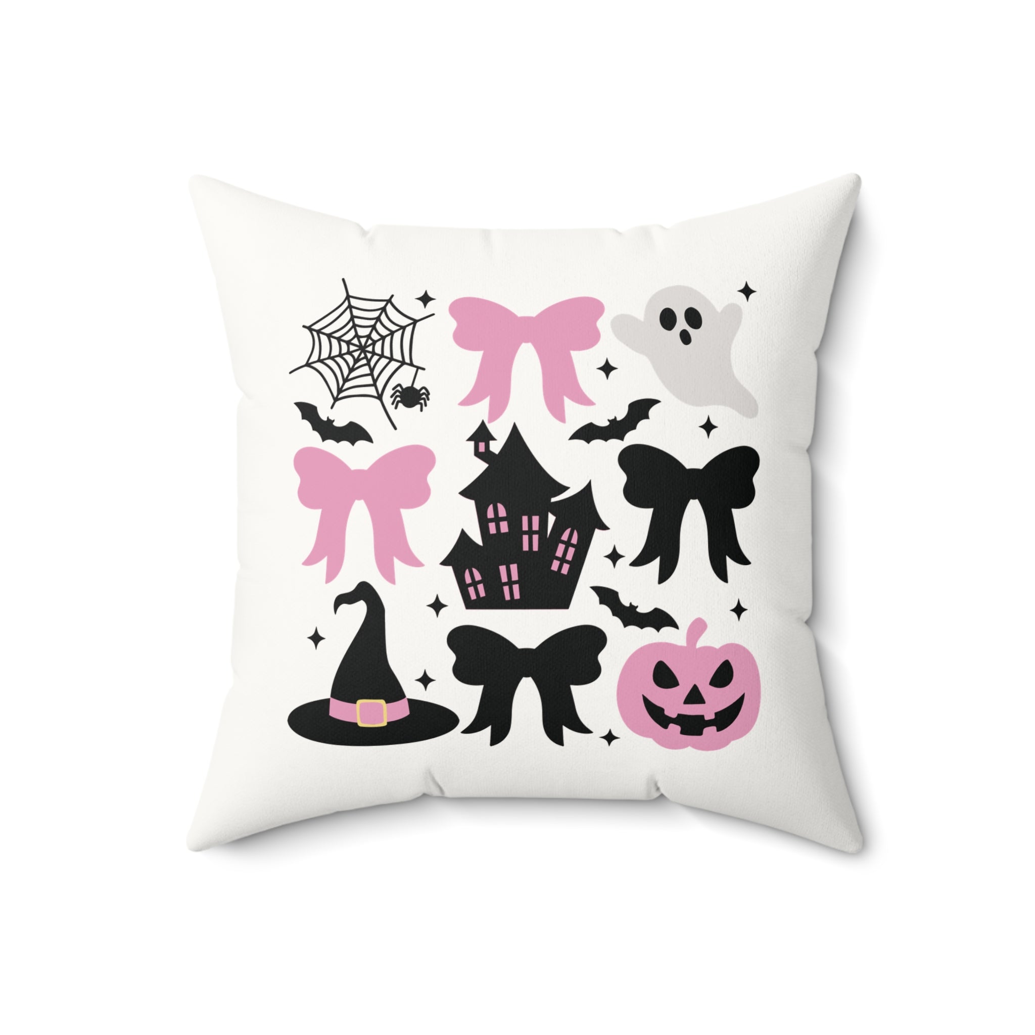 Coquette Halloween Spooky Halloween Ceramic Pillow - Ghosts, Pumpkins, and Bows Pumpkin Pink Bows Cute Halloween Design Spooky Haunted House
