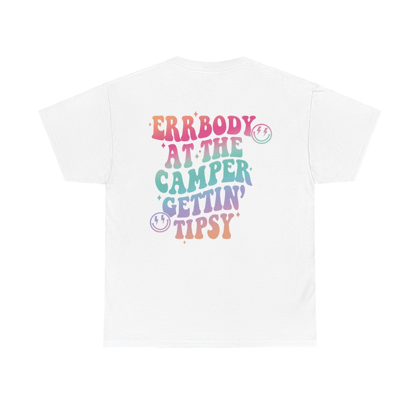 Errbody at the Camper Gettin' Tipsy Unisex Heavy Cotton Tee with Whimsical Camper Design, Fun Summer Vibe, Ideal for Camping Trips, Festivals, or Gifting