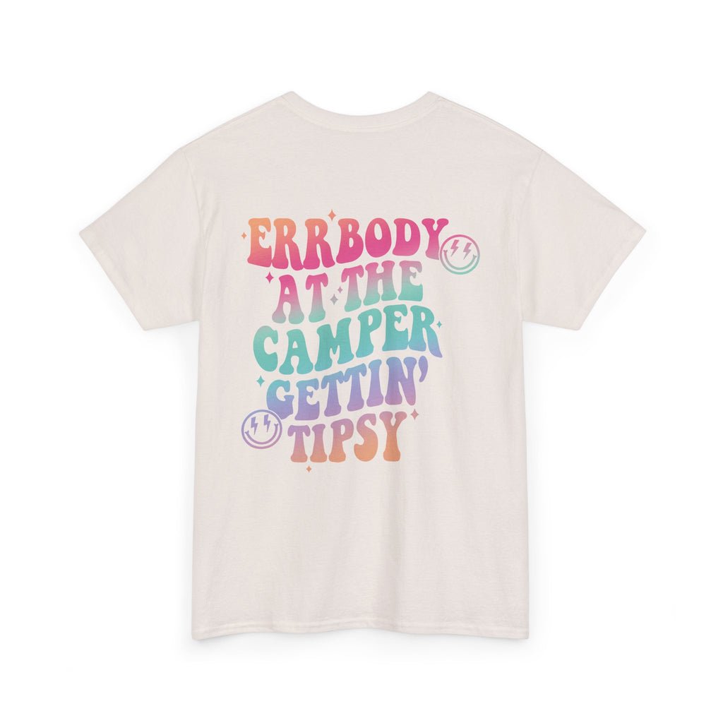Errbody at the Camper Gettin' Tipsy Unisex Heavy Cotton Tee with Whimsical Camper Design, Fun Summer Vibe, Ideal for Camping Trips, Festivals, or Gifting