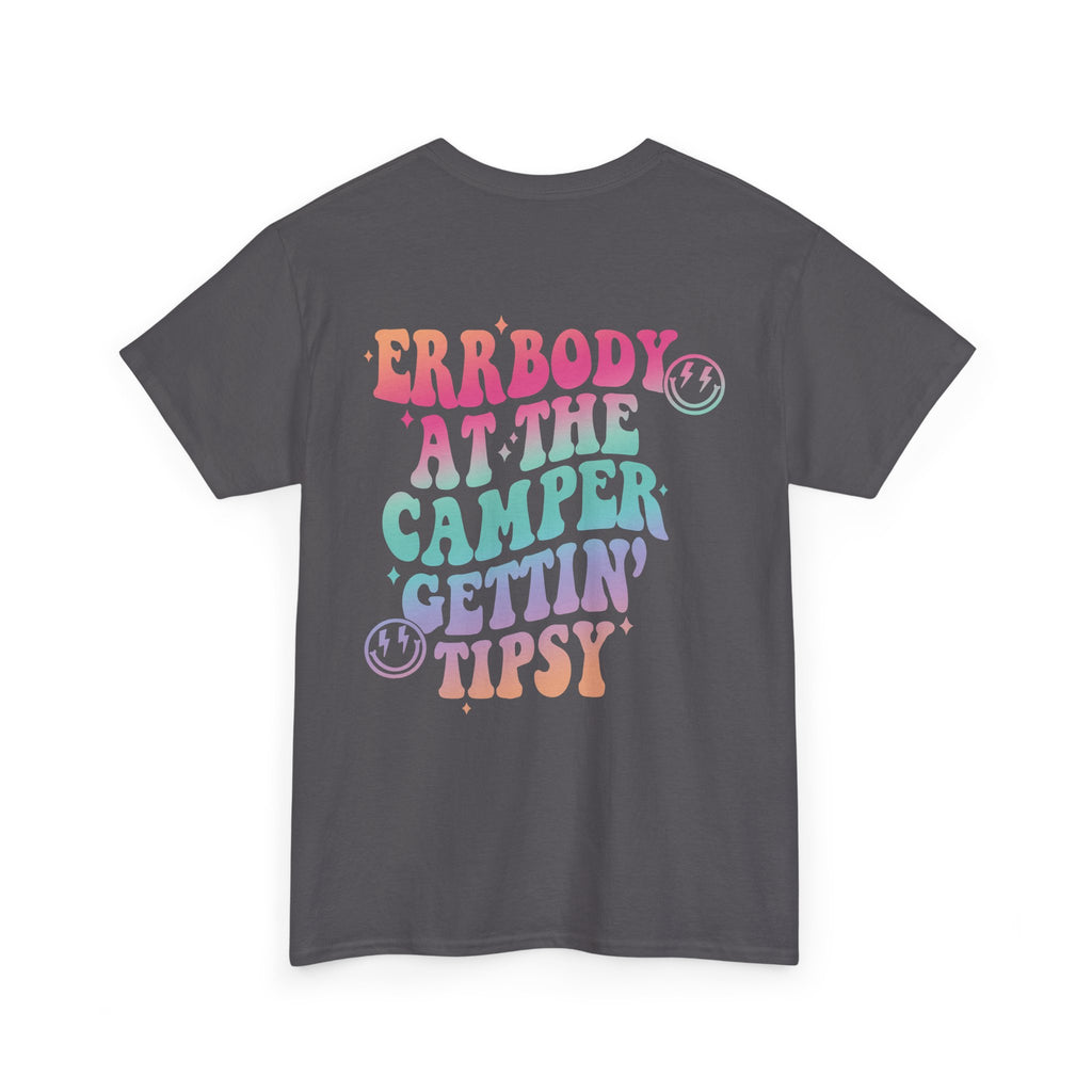 Errbody at the Camper Gettin' Tipsy Unisex Heavy Cotton Tee with Whimsical Camper Design, Fun Summer Vibe, Ideal for Camping Trips, Festivals, or Gifting
