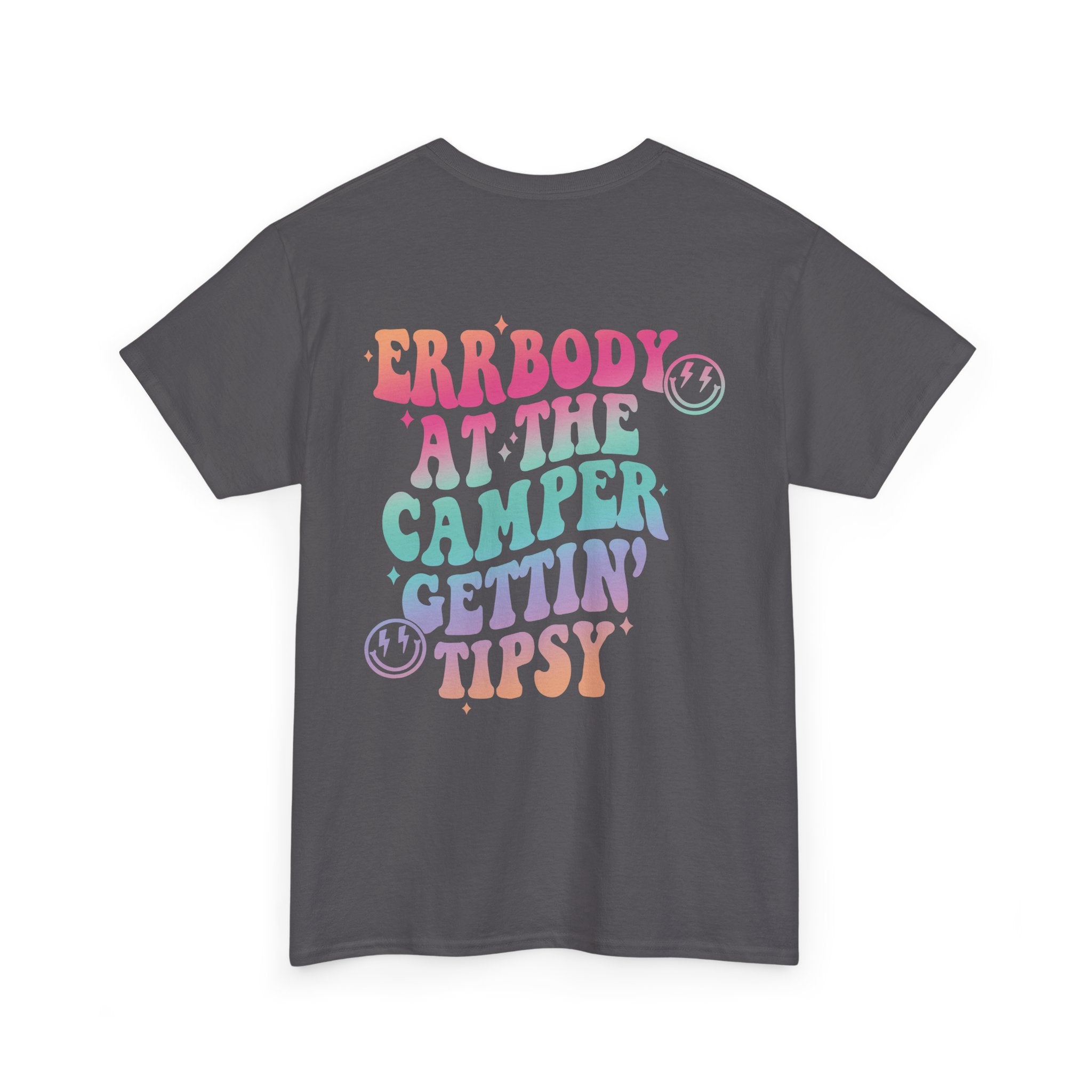 Errbody at the Camper Gettin' Tipsy Unisex Heavy Cotton Tee with Whimsical Camper Design, Fun Summer Vibe, Ideal for Camping Trips, Festivals, or Gifting