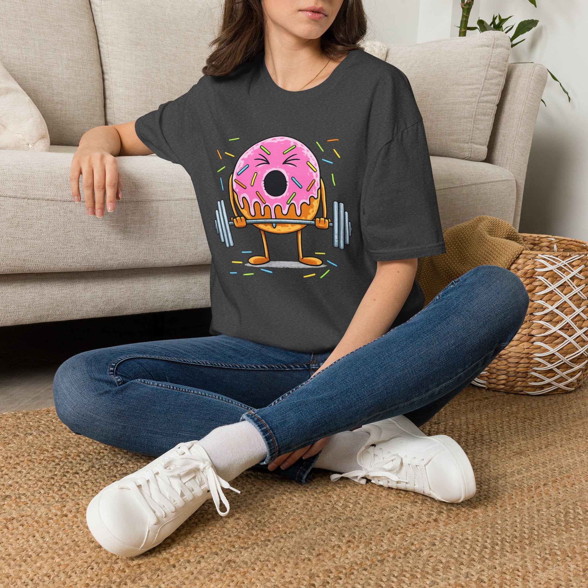 Donut Weightlifter T-Shirt — Cute Fitness Donut with Barbell Graphic
