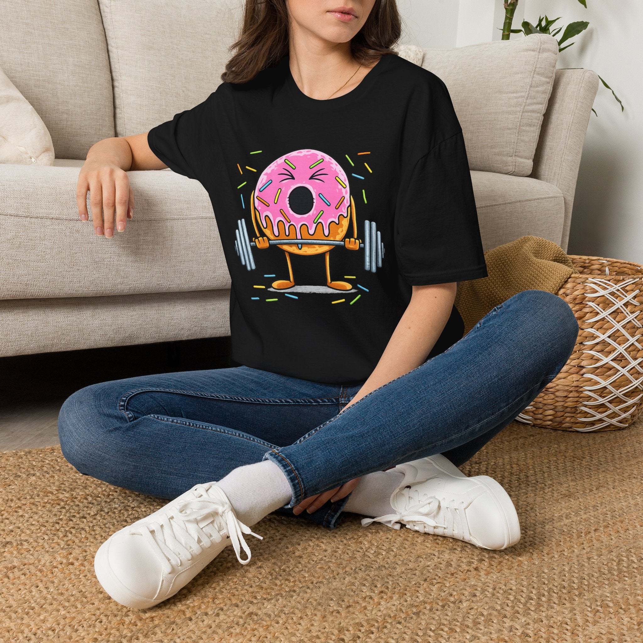 Donut Weightlifter T-Shirt — Cute Fitness Donut with Barbell Graphic