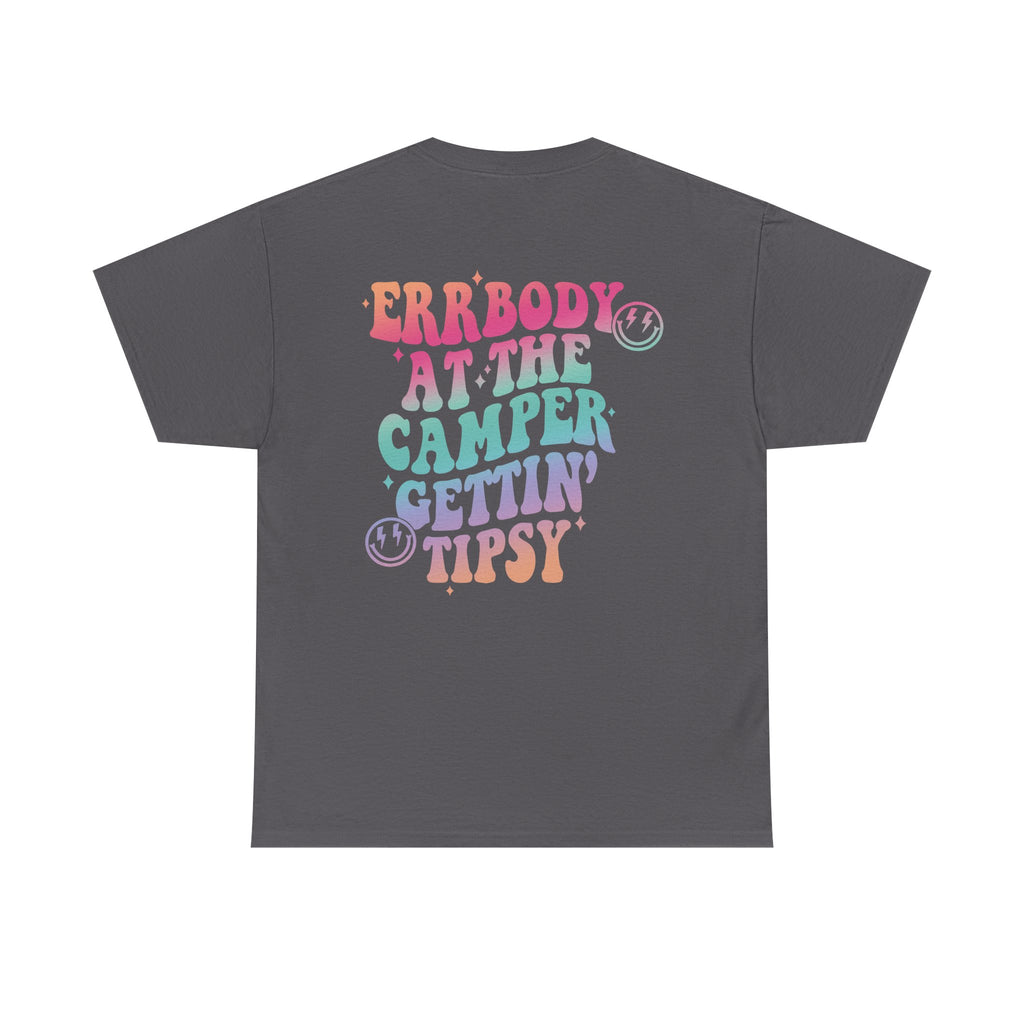 Errbody at the Camper Gettin' Tipsy Unisex Heavy Cotton Tee with Whimsical Camper Design, Fun Summer Vibe, Ideal for Camping Trips, Festivals, or Gifting