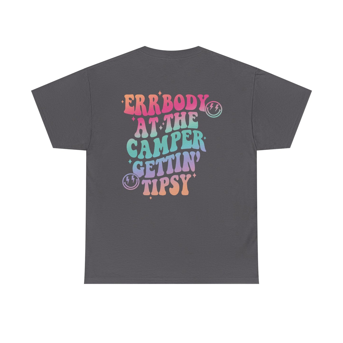 Errbody at the Camper Gettin' Tipsy Unisex Heavy Cotton Tee with Whimsical Camper Design, Fun Summer Vibe, Ideal for Camping Trips, Festivals, or Gifting