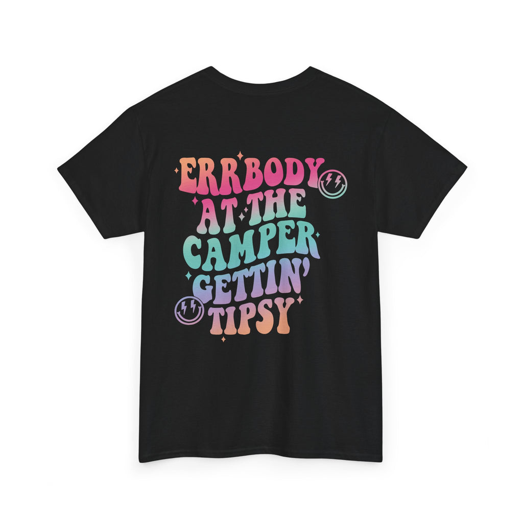 Errbody at the Camper Gettin' Tipsy Unisex Heavy Cotton Tee with Whimsical Camper Design, Fun Summer Vibe, Ideal for Camping Trips, Festivals, or Gifting