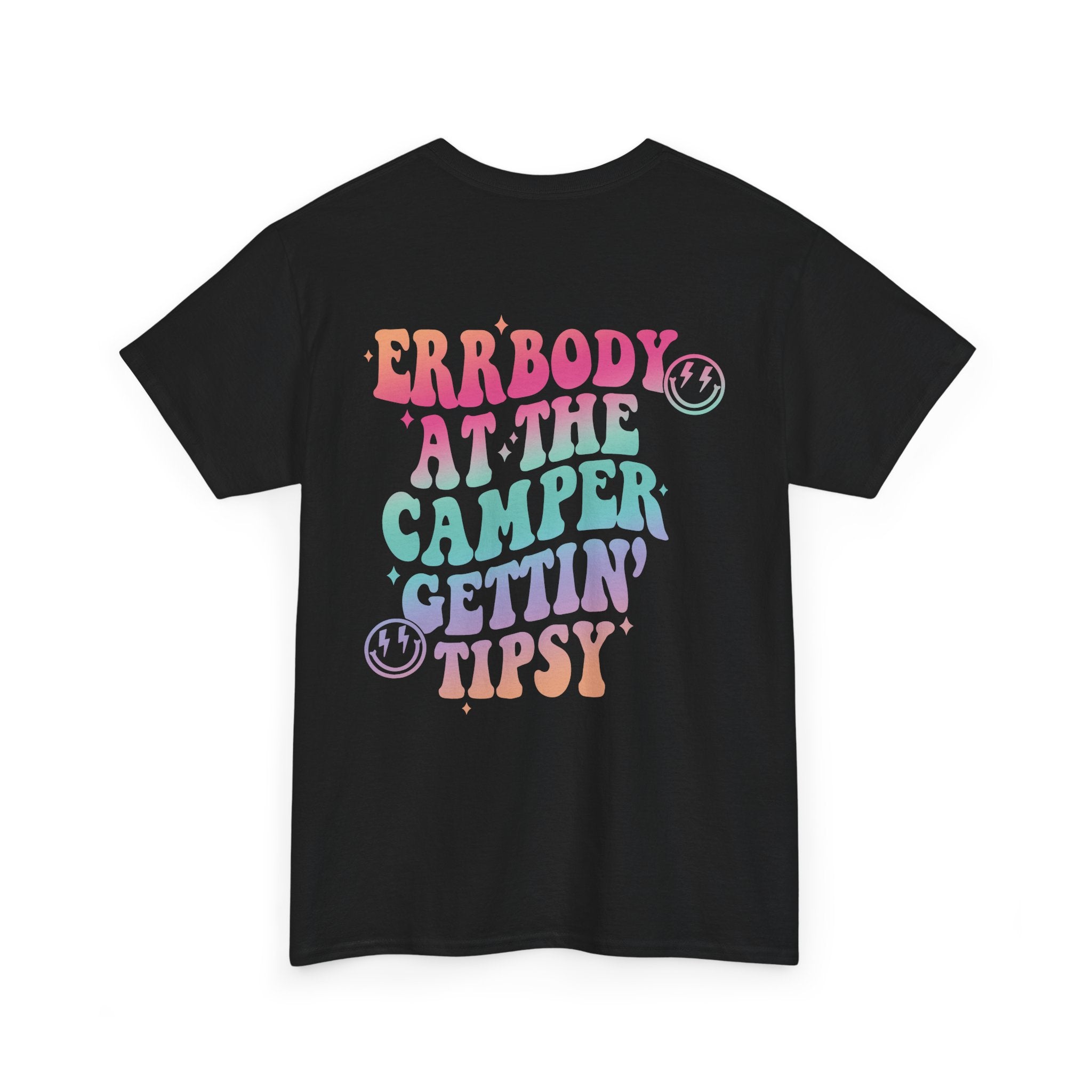 Errbody at the Camper Gettin' Tipsy Unisex Heavy Cotton Tee with Whimsical Camper Design, Fun Summer Vibe, Ideal for Camping Trips, Festivals, or Gifting