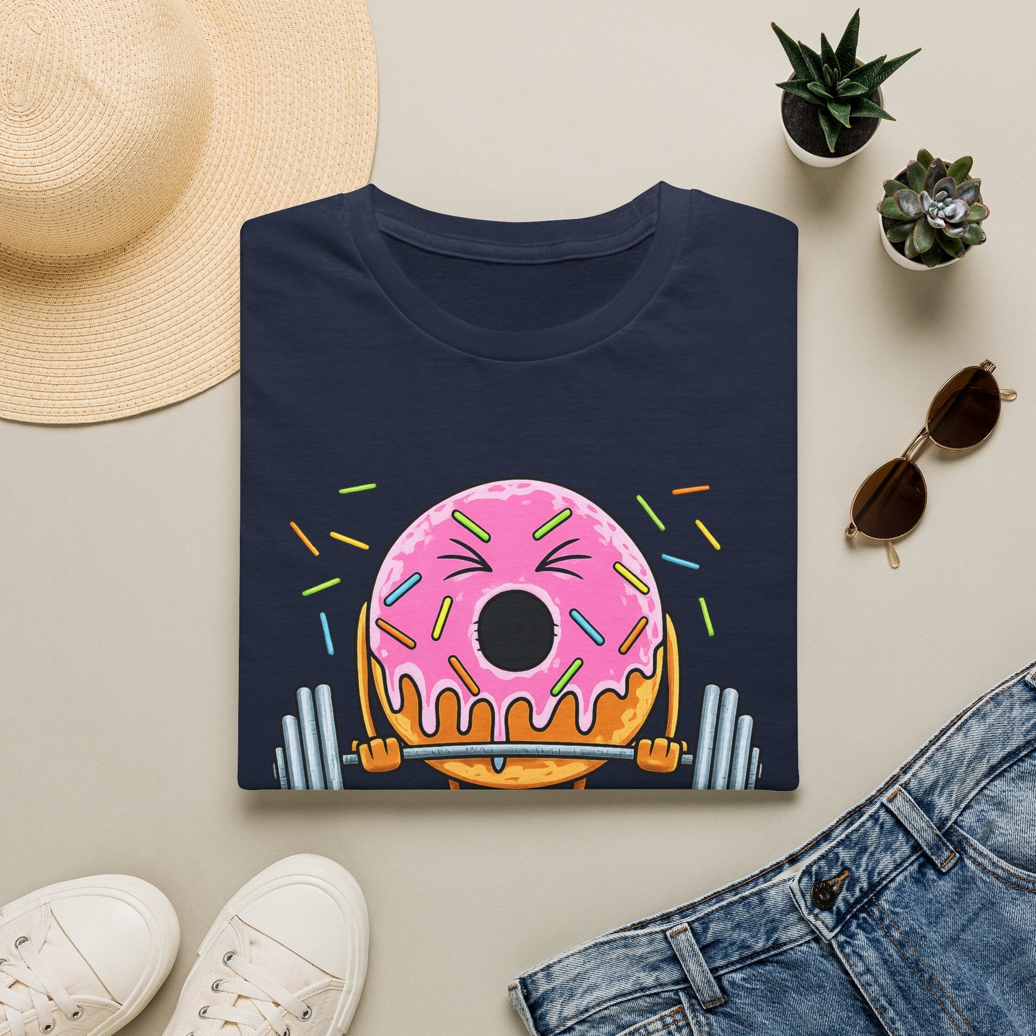 Donut Weightlifter T-Shirt — Cute Fitness Donut with Barbell Graphic