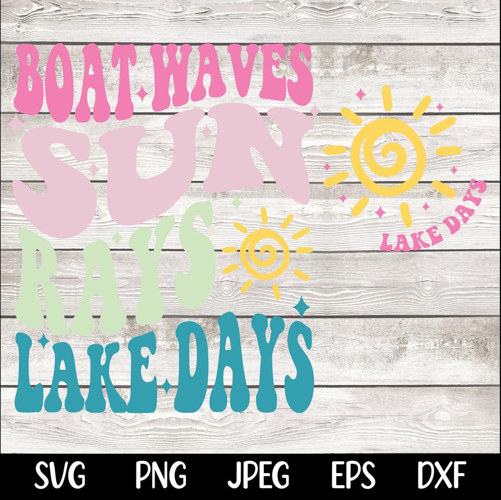 Boat Waves Sun Rays Lake Days SVG PNG, Summer svg, Retro Summer svg, Hello Summer svg, Lake svg, Retro Summer Sublimation Designs Download