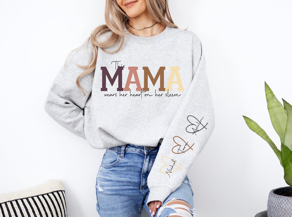 This Mama Wears Her Heart on Her Sleeve SVG PNG Add your Own Names Mama svg, Kids Names, Mothers Day Gift, Gift for Her, Mom Life, Birthday