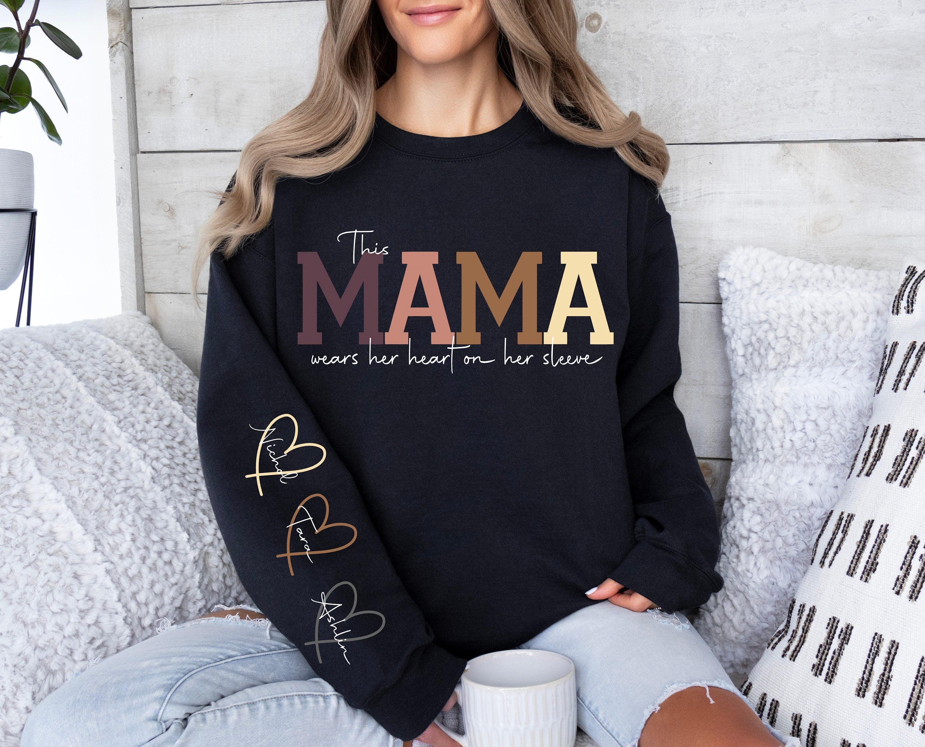 This Mama Wears Her Heart on Her Sleeve SVG PNG Add your Own Names Mama svg, Kids Names, Mothers Day Gift, Gift for Her, Mom Life, Birthday