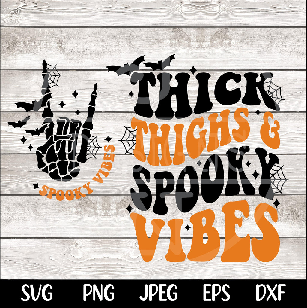 Thick Thighs and Spooky Vibes SVG PNG, Halloween Svg, Spooky Season Svg, Retro Halloween Svg Funny Halloween Svg Cut File for Cricut Digital