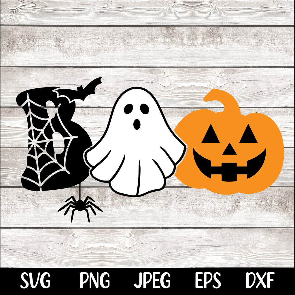 Boo SVG PNG, Halloween Svg, Halloween Png Ghost Svg, Spooky Svg, Pumpkin Svg, Spider Web Svg, Bat Svg, Png, Svg File for Cricut, Sublimation