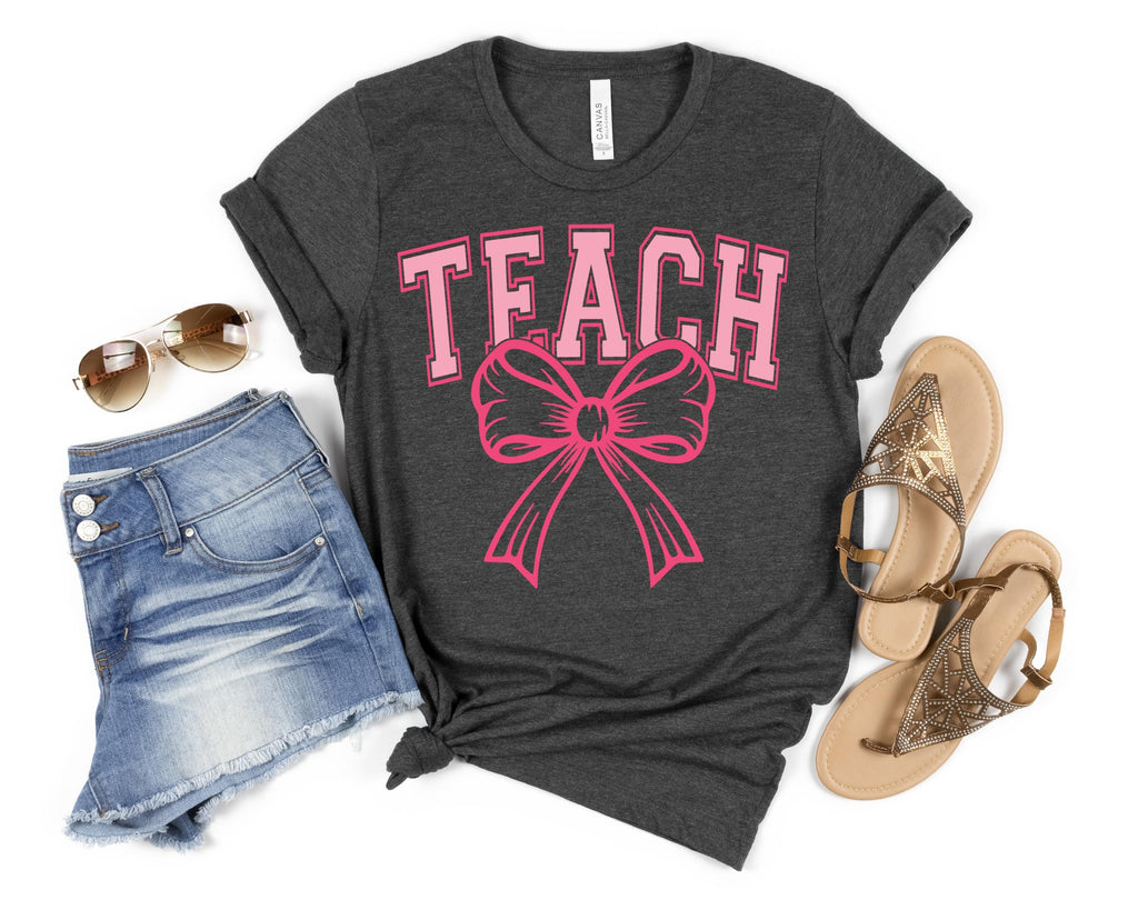 Coquette Teach SVG, Bow Teacher SVG, Bow Teach Svg, Varsity Teach Png, Teacher Gift Svg, Coquette Teach Shirt Design, Teacher Appreciation