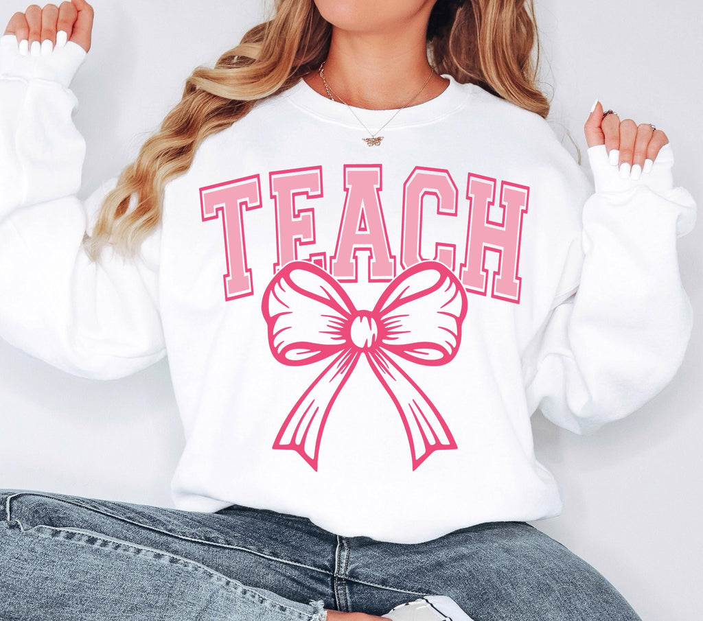 Coquette Teach SVG, Bow Teacher SVG, Bow Teach Svg, Varsity Teach Png, Teacher Gift Svg, Coquette Teach Shirt Design, Teacher Appreciation