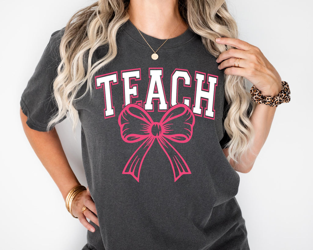 Coquette Teach SVG, Bow Teacher SVG, Bow Teach Svg, Varsity Teach Png, Teacher Gift Svg, Coquette Teach Shirt Design, Teacher Appreciation