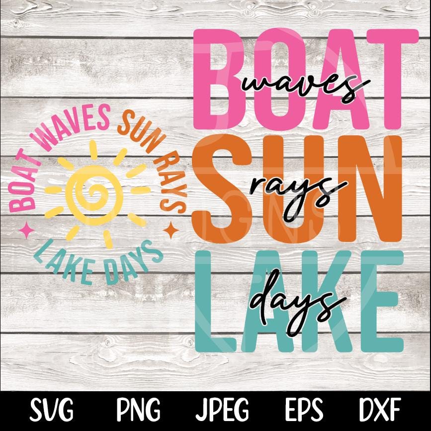 Boat Waves Sun Rays Lake Days SVG PNG, Summer svg, Retro Summer svg, Hello Summer svg, Lake svg, Retro Summer Sublimation Designs Download