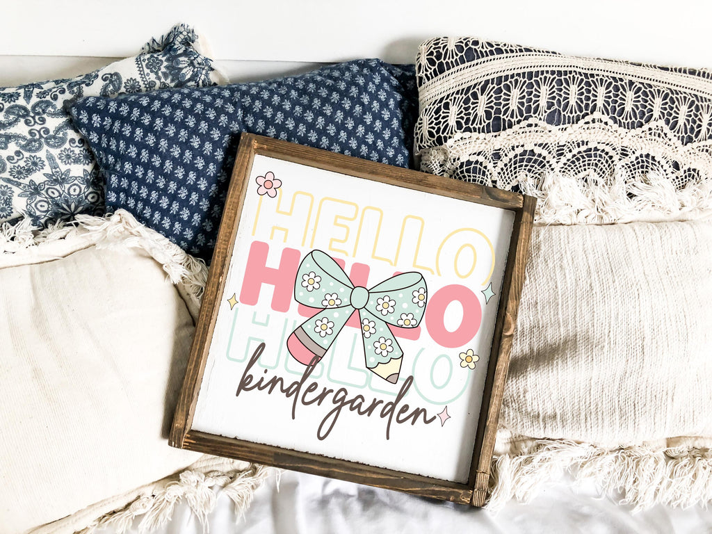 Hello Kindergarten Png First Day Of School Png Back to School Coquette Kindergarten Pre-K 1st 2nd 3rd Grade Sublimation Design DTF Download