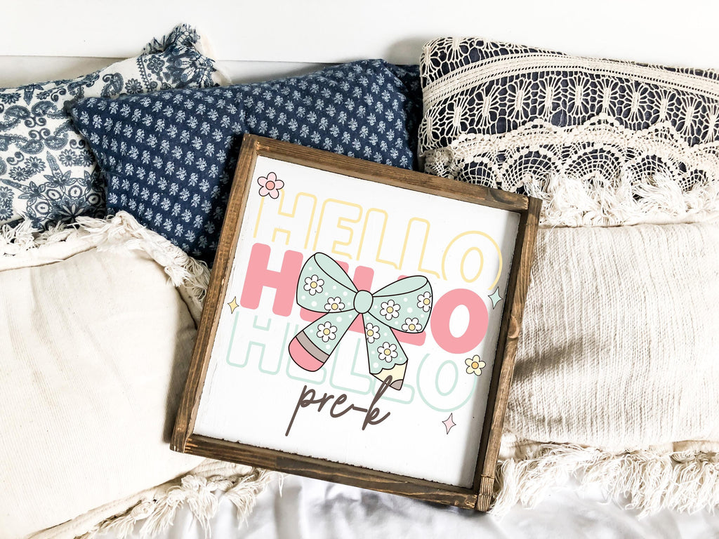 Hello Pre-K Png First Day Of School Png Back to School Coquette Kindergarten Pre-K 1st 2nd 3rd Grade Sublimation Design DTF Download