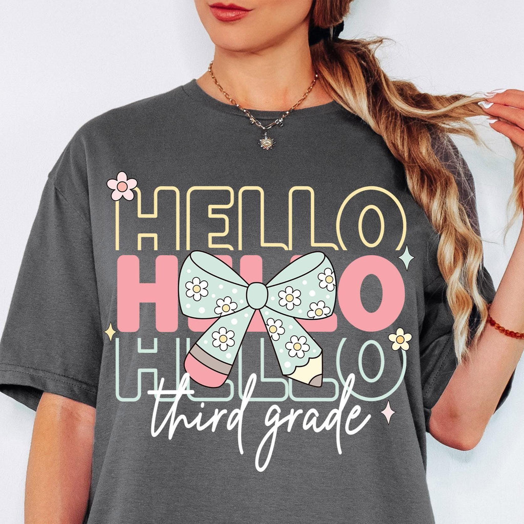 Hello Third Grade Png First Day Of School Png Back to School Coquette Kindergarten Pre-K 1st 2nd 3rd Grade Sublimation Design DTF Download