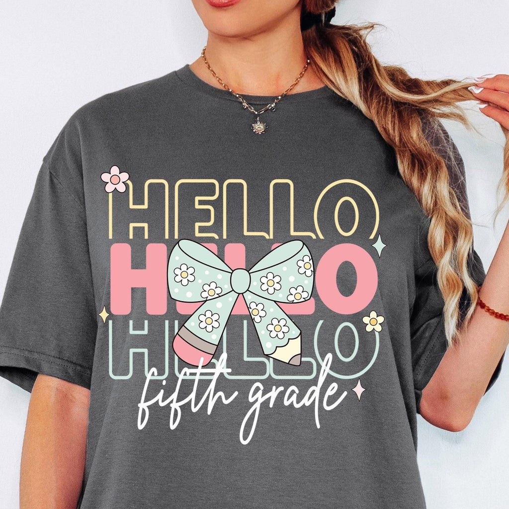 Hello Fifth Grade Png First Day Of School Png Back to School Coquette Kindergarten Pre-K 1st 2nd 3rd Grade Sublimation Design DTF Download