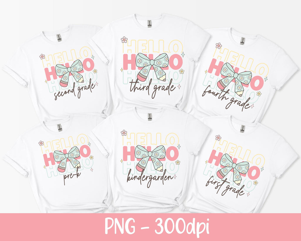 Back to School Png First Day Of School Png, Coquette Hello Kindergarten Pre-K 1st 2nd 3rd 4th 5th Grade Sublimation Design DTF Download