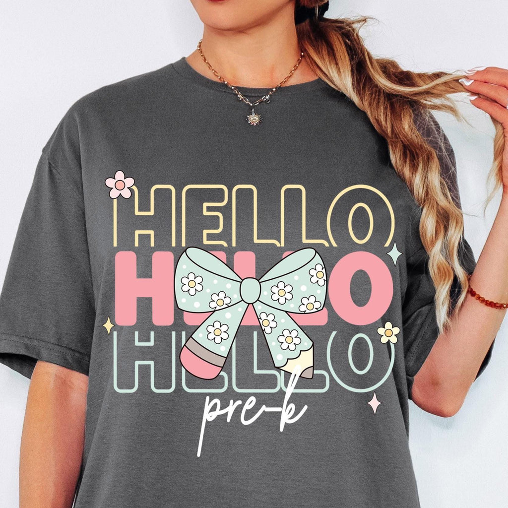 Hello Pre-K Png First Day Of School Png Back to School Coquette Kindergarten Pre-K 1st 2nd 3rd Grade Sublimation Design DTF Download