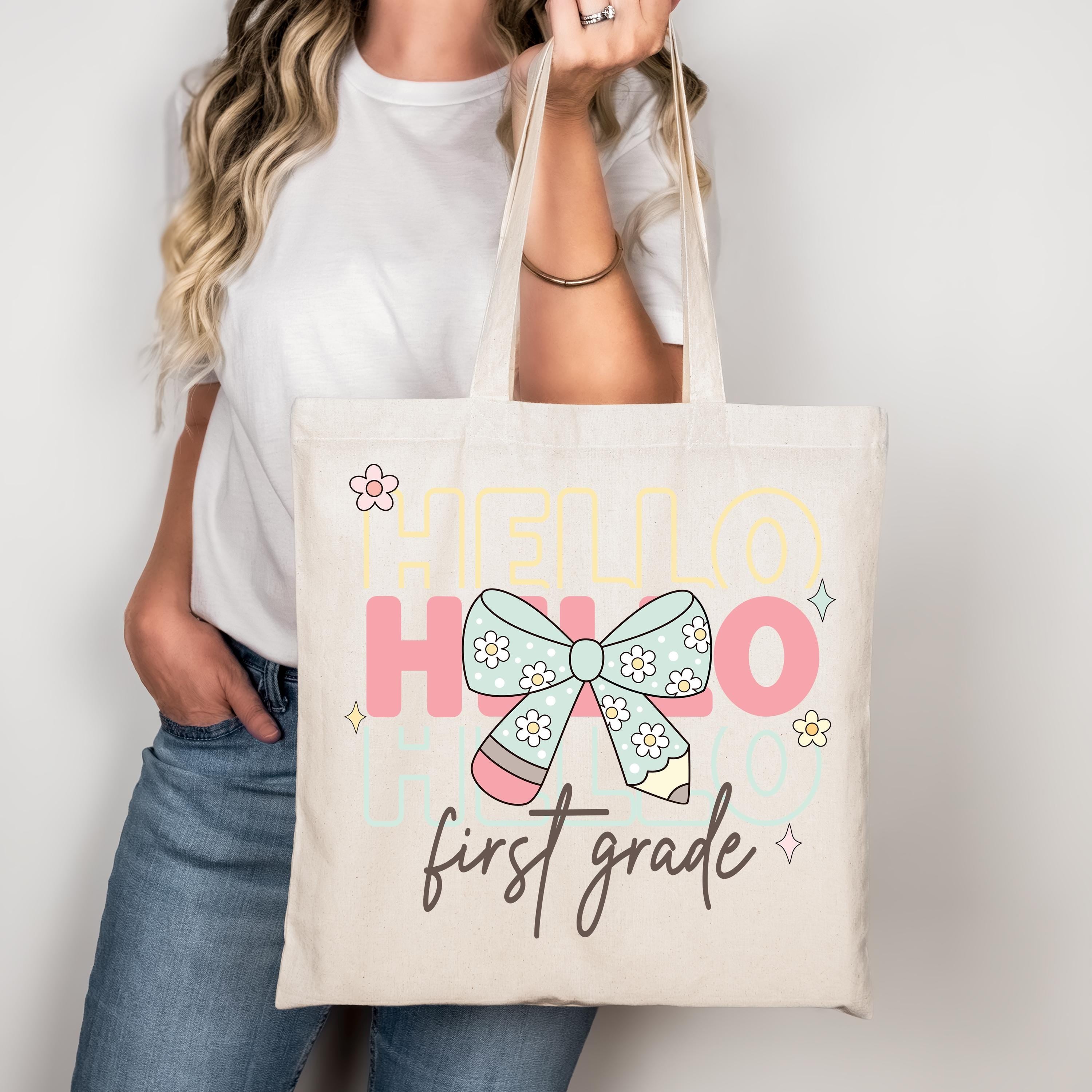 Hello First Grade Png First Day Of School Png Back to School Coquette Kindergarten Pre-K 1st 2nd 3rd Grade Sublimation Design DTF Download