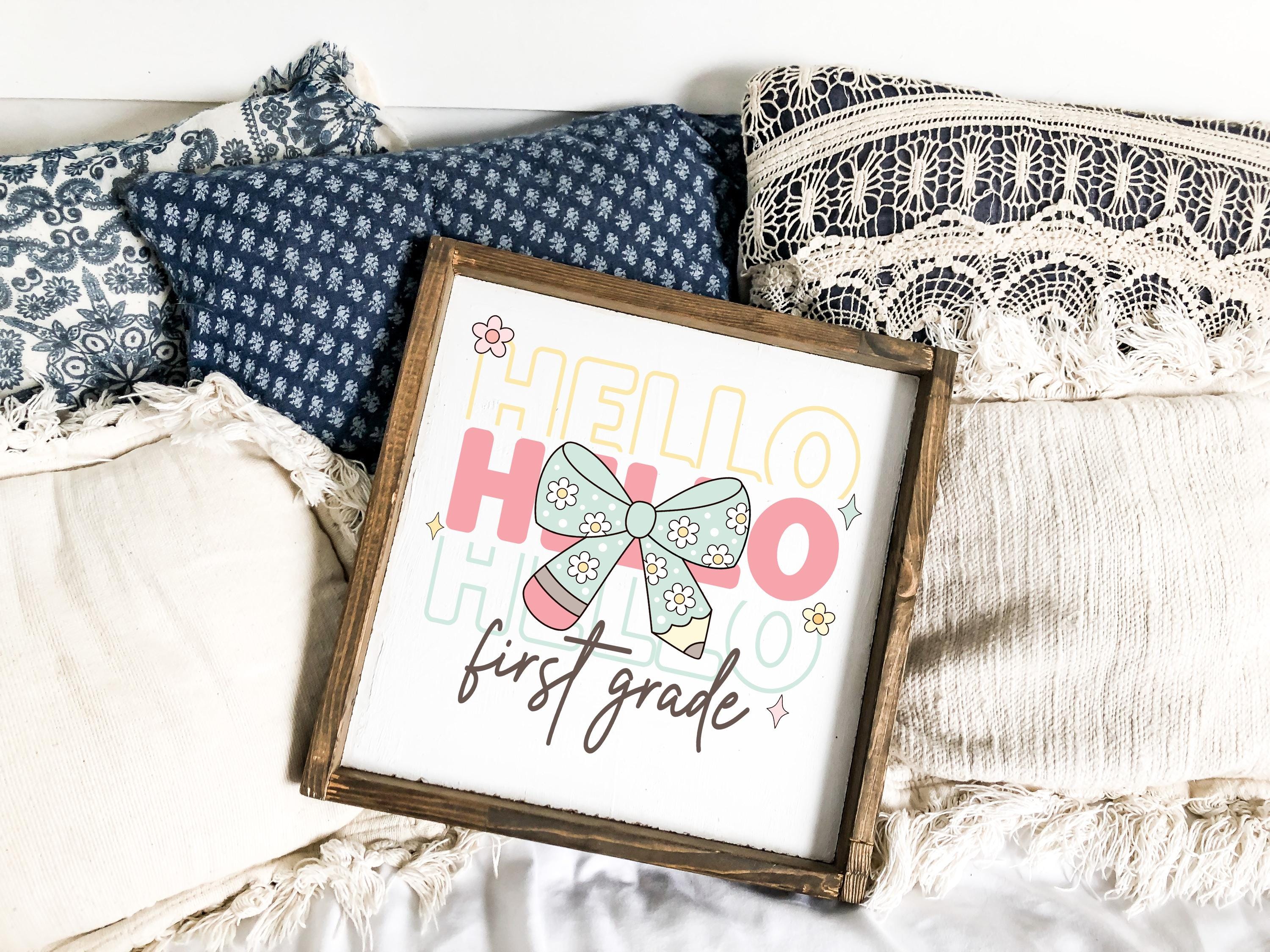 Hello First Grade Png First Day Of School Png Back to School Coquette Kindergarten Pre-K 1st 2nd 3rd Grade Sublimation Design DTF Download