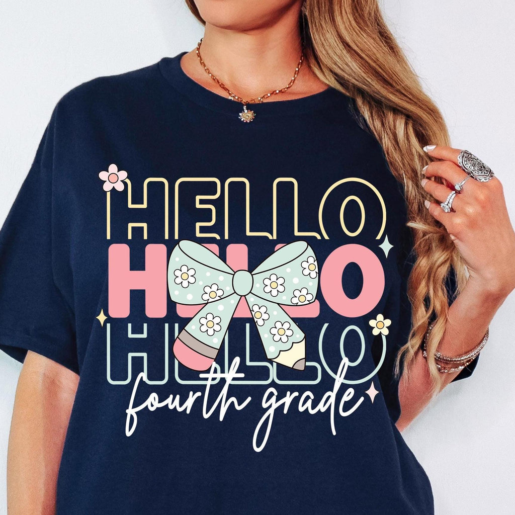 Hello Fourth Grade Png First Day Of School Png Back to School Coquette Kindergarten Pre-K 1st 2nd 3rd Grade Sublimation Design DTF Download
