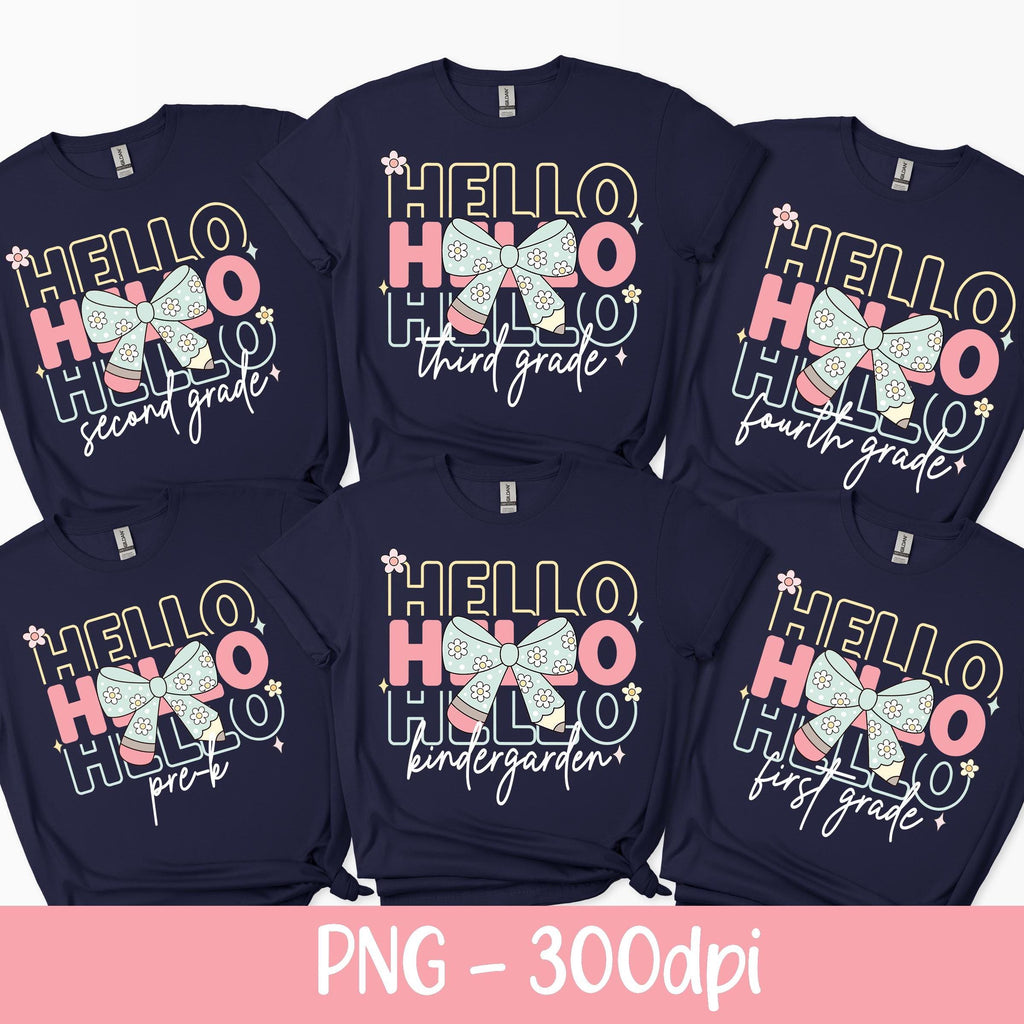 Back to School Png First Day Of School Png, Coquette Hello Kindergarten Pre-K 1st 2nd 3rd 4th 5th Grade Sublimation Design DTF Download